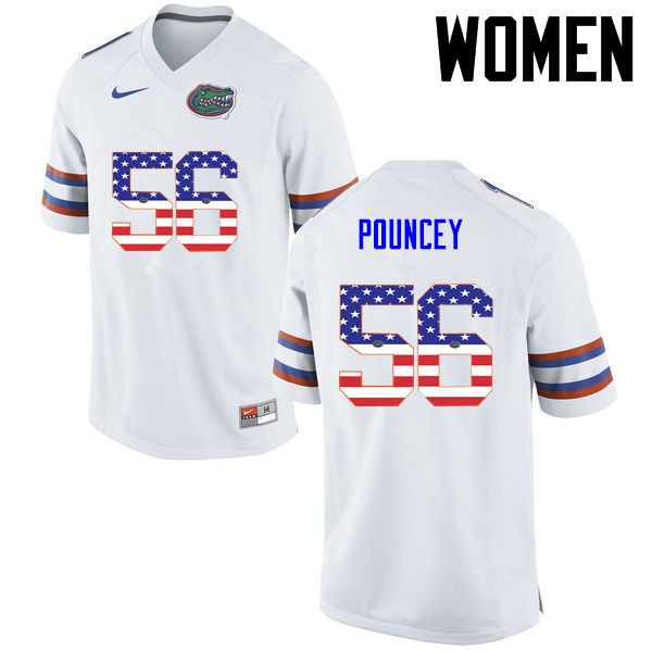 Florida Gators Women #56 Maurkice Pouncey College Football Jersey USA Flag Fashion White